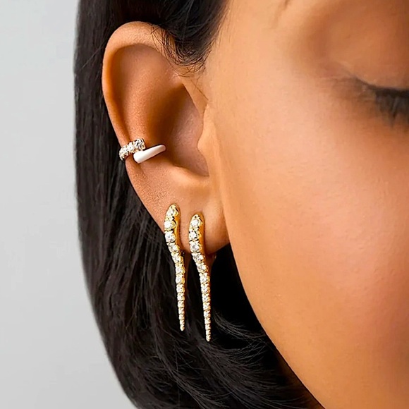 Sterling Silver Cubic Zircon Spiked Earrings, Minimalist, Punk, Gothic - Picture 1 of 10